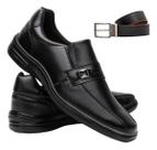 Social Masculino Preto Solado Ortopedico Calce Facíl Linha Conforto + Cinto 1.2m Macio e Elegante