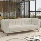 Sofá 02 Lugares Para Sala De Estar Pés Em Madeira 180cm Florian M03 Bouclê Bege Claro - Lyam Decor