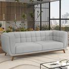 Sofá 02 Lugares Para Sala De Estar Pés Em Madeira 180cm Florian M03 Linho Cinza - Lyam Decor