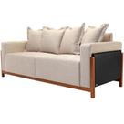 Sofá 03 Lugares Para Sala De Estar 198 cm Khali B04 Linho Bege material sintético Preto - Lyam