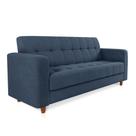 Sofá 03 Lugares Suede Azul Marinho Pés Chanfrado Castanho
