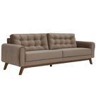 Sofá 04 Lugares 230cm Dallas Base Madeira Castanho Veludo Bege - Nexta Casa