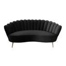 Sofá 183cm Moderno Estofado Preto Encosto Ondulado Luxo