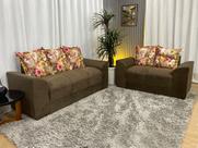 Sofá 2 e 3 Lugares Marrom com Floral 603/66 Porto