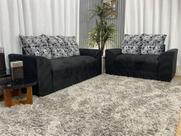 Sofá 2 e 3 Lugares Preto com Floral 601/37 Porto Sofá 2 e 3 Lugares Preto com Floral 601/37 Porto