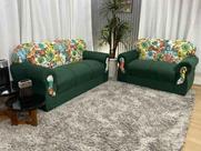 Sofá 2 e 3 Lugares Verde com Floral 200/49 Viena Sofá 2 e 3 Lugares Verde com Floral 200/49 Viena