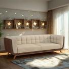 Sofá 2 Lugares 180cm Com Pés Em Madeira Linha Premium Compose Em Bouclê Off-White e material sintético Marrom
