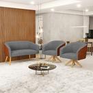 Sofá 2 Lugares 2 Poltronas Stella Base Giratória MA30 PU Nozes/Linho D03 - D'Rossi
