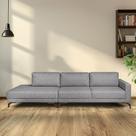 Sofa 2 Lugares 337Cm Com Chaise Pes Em Veludo Cinza/Imbuia