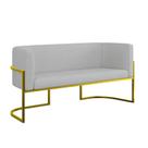 Sofá 2 Lugares Base Metal Dourada Reforçada Recepção Bouclê Cinza Sofá 2 Lugares Base Metal Dourada Reforçada Recepção Bouclê Cinza
