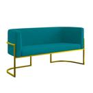 Sofá 2 Lugares Com Base De Metal Dourada Reforçada Azul Turquesa Sofá 2 Lugares Com Base De Metal Dourada Reforçada Azul Turquesa