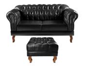 Sofá 2 Lugares com Puff Decoração Sara Recepção Dom Pedro Chesterfield Preto
