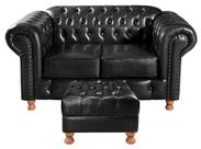 Sofá 2 Lugares com Puff Luis Xv Decoração Sala Recepção Retrô Preto Sofá 2 Lugares com Puff Luis Xv Decoração Sala Recepção Retrô Preto