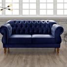 Sofá 2 Lugares Duquesa Chesterfield Decoração Recepção Azul Marinho