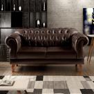 Sofá 2 Lugares Duquesa Chesterfield Decoração Recepção Marrom Café