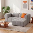 Sofá 2 lugares na Caixa modular em Boucle com 2 Braços e 1 Chaise Cinza
