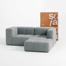 Sofá 2 lugares na Caixa modular em Boucle com 2 Braços e 1 Chaise Cinza
