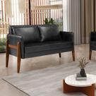 Sofá 2 Lugares Namoradeira Lana Sintético PU Corano Preto Base Madeira D03 - D'Rossi
