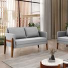 Sofá 2 Lugares Namoradeira Lana Suede Cinza Base de Madeira D03 - D'Rossi