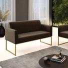 Sofá 2 Lugares Namoradeira Marisa Aço Industrial Dourado Suede Marrom D03 - D'Rossi Sofá 2 Lugares Namoradeira Marisa Aço Industrial Dourado Suede Marrom D03 - D'Rossi