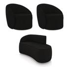Sofá 2 Lugares Orgânico 140cm Morgan E 2 Poltronas Lua Suede Preto D03 - D'rossi
