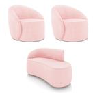 Sofá 2 Lugares Orgânico 140cm Morgan E 2 Poltronas Lua Suede Rosa Bebê D03 - D'rossi