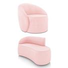 Sofá 2 Lugares Orgânico 140cm Morgan E Poltrona Lua Suede Rosa Bebê D03 - D'rossi