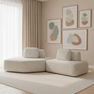 Sofá 2 Lugares Orgânico com Chaise e 1 Módulo Central Berlim Bouclê Cinza Claro K01 - D Rossi