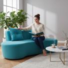 Sofá 2 Lugares Orgânico Curvo Madrid 150cm Suede Azul Turquesa