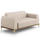 Sofá 2 Lugares Para Sala de Estar Molino 150 cm D02 Pés D'Ouro Veludo Bege D-309 - Lyam Decor