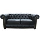 Sofá 2 Lugares Sala de Estar Chesterfield com Pés Madeira Couro Preto - Gran Belo