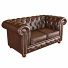 Sofá 2 Lugares Sala de Estar Chesterfield Pés Madeira Couro Tabaco Brilho G40 - Gran Belo