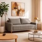 Sofá 218cm Linho Perfeito para Salas Elegantes e Contemporâneas Roma Cinza Escuro