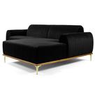 Sofá 230cm 4 Lugares com Chaise Direito Pés Gold Molino B-300 Veludo Preto - Domi