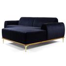Sofá 255cm 4 Lugares com Chaise Direito Pés Gold Molino B-287 Veludo Marinho - Domi