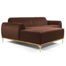 Sofá 265cm 4 Lugares com Chaise Esquerdo Pés Gold Molino B-276 Veludo Terra - Domi