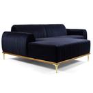 Sofá 265cm 4 Lugares com Chaise Esquerdo Pés Gold Molino B-287 Veludo Marinho - Domi