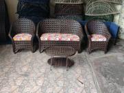 Sofá 2L + 2 poltronas + Mesa de centro em fibra sintética - Conjunto para sacadas, varandas e jardins - resistência UV+