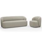 Sofá 3 Lugares 205cm Com Poltrona Giratória Orgânica Heidy F04 Linho Bege - Lyam Decor
