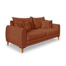 Sofá 3 Lugares 2,20m Estofado em Bouclé Terracota com Pés de Madeira - Logan Lucadi Home Sofá 3 Lugares 2,20m Estofado em Bouclé Terracota com Pés de Madeira - Logan Lucadi Home