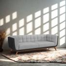 Sofá 3 Lugares 240cm Com Pés Em Madeira Linha Premium Compose Linho Cinza E material sintético Preto Sala Luxo
