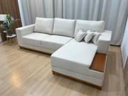 Sofá 3 Lugares 2,50 m Linho Bege Chaise Aline Plus