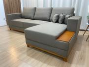 Sofá 3 Lugares 2,50 m Linho Marrom Chaise Aline Plus