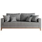 Sofá 3 Lugares Beny Base De Madeira Linho Cinza Rr Decor