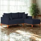 Sofá 3 Lugares Beny com Chaise Direito Linho Azul
