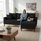 Sofá 3 Lugares Beny com Chaise Direito Linho Preto