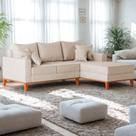 Sofá 3 Lugares Beny com Chaise Direito Suede Bege