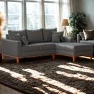 Sofá 3 Lugares Beny com Chaise Direito Suede Cinza