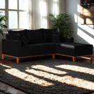 Sofá 3 Lugares Beny com Chaise Direito Suede Preto
