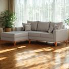 Sofá 3 Lugares Beny com Chaise Esquerdo Linho Cinza